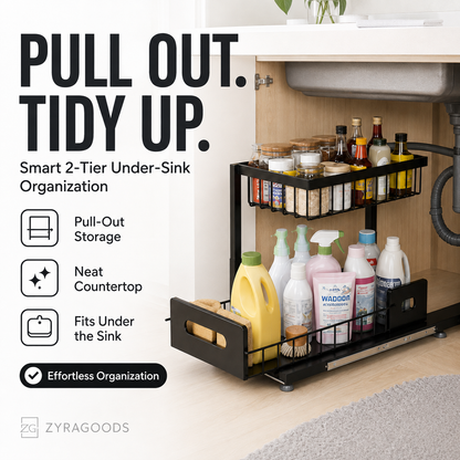 🏠 2-Tier Sliding Organizer – Carbon Steel, Under Sink, Adjustable ✅