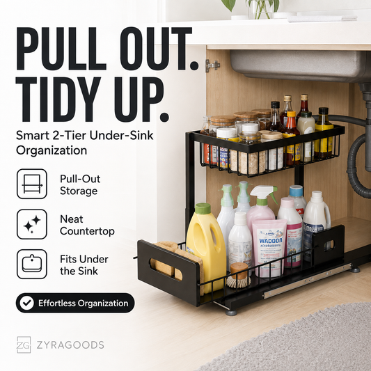 🏠 2-Tier Sliding Organizer – Carbon Steel, Under Sink, Adjustable ✅