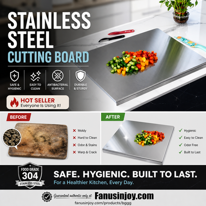 🎁Chef‑Recommended 50% Off！👩‍🍳🔪Must‑Have Cooking Tool！🥩🥦Safer, Cleaner & More Convenient!💥304 Stainless Steel Cutting Board