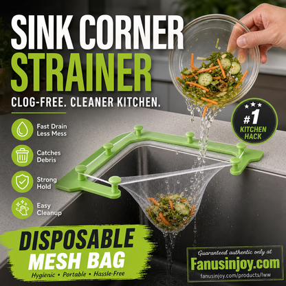 ⏳️Limited time 50% off！✨️Keep your kitchen free from dirt and stains！Triangle Sink Drain Rack with Disposable Filter Mesh Bags