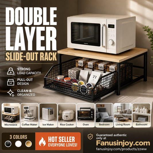 📢📢Flash 50% Off！🧂🍱Say goodbye to your messy desk ⏰2-Tier Kitchen Microwave Stand with Slide-Out Storage Drawer