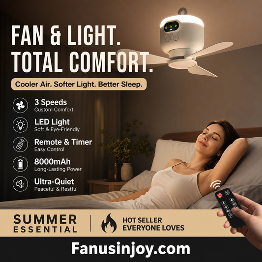 💥Surprise 50% off! 💡Bright and cool anytime, anywhere! Rechargeable Ceiling Fan with LED Light