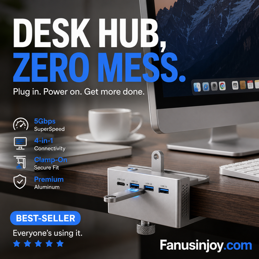 💥Limited Time 50% Off! 🖥️Tame messy computer cables! Clamp-On USB 3.0 Hub Aluminum Alloy 4-Port Docking Station