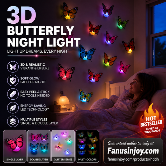 🥳💞50K+ SOLD!✨50% Limited‑Time Discount！ 🌙🦋Let butterflies guard every night of yours! 💝3D Adhesive Glowing Butterfly Night Light