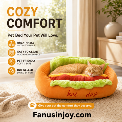 🔥50% OFF for a limited time! 🐱🐶 Fur babies' favorite! 🌭Funny Hot Dog Pet Bed Cozy Warm Nest for Dogs and Cats