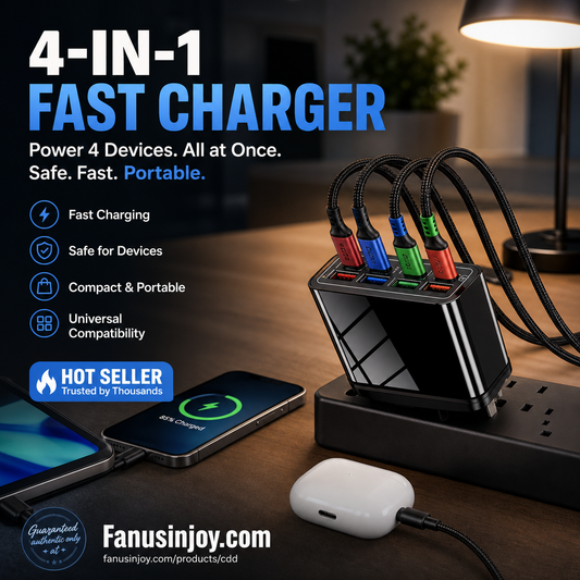 🔥Limited time 50% off！🔋4-in-1 charger for flexible charging！🔌Universal 4-in-1 USB Power Adapter