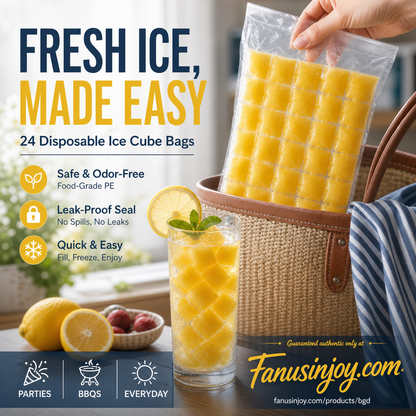 🧊✨ Self-Sealing Disposable Ice Cube Bags – 24-Cube Large Size, Food-Grade PE, Leak-Proof & Easy Tear Design – Fresh, Clean Ice Anytime! ❄️🍹
