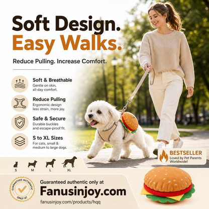 ⏳Limited-time 50% off⏰ Offer your furry friend a comfortable travel experience!🦮Cute Hamburger Pet Harness and Leash Set with Mini Backpack🍔🦮