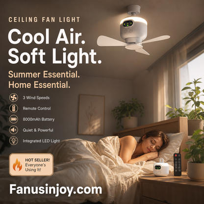 💥Surprise 50% off! 💡Bright and cool anytime, anywhere! Rechargeable Ceiling Fan with LED Light