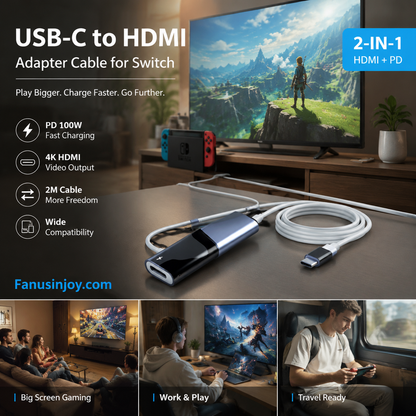 🔥50% OFF! Your gaming experience gets 10x better! 🎮USB-C to HDMI Adapter Cable for Switch
