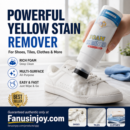 🔥Buy 3 Get 2 Free！🥼Yellow stain remover brightens clothes and tiles！Rinse-Free Foam Cleaner with Built-In Brush