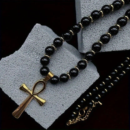 🔥Limited Time 50% OFF! ✝️New & Chic Trendy Item! Vintage Cross Pendant Necklace with Hematite Beads