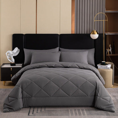 🛏️ Brushed Microfiber Comforter Set: Diamond Quilting, Moisture-Wicking, All-Season, 2 Pillowcases