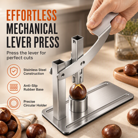 🥳2026 HOT SALE🥳💞50K+ SOLD! 🌰 50% OFF! 🔧Stainless Steel Chestnut & Nut Cracker – lever action saves hand strain, stable base & safe scoring. Crack nuts easily! 🛡️✅