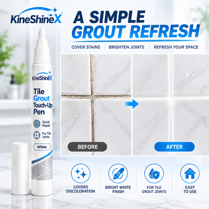 50% OFF NOW! 💥White Tile Grout Repair Pen – Quick Grout Refresh Marker, Cover Stains & Discoloration, Brighten Tile Joints for Bathroom Kitchen