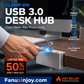 💥Limited Time 50% Off! 🖥️Tame messy computer cables! Clamp-On USB 3.0 Hub Aluminum Alloy 4-Port Docking Station